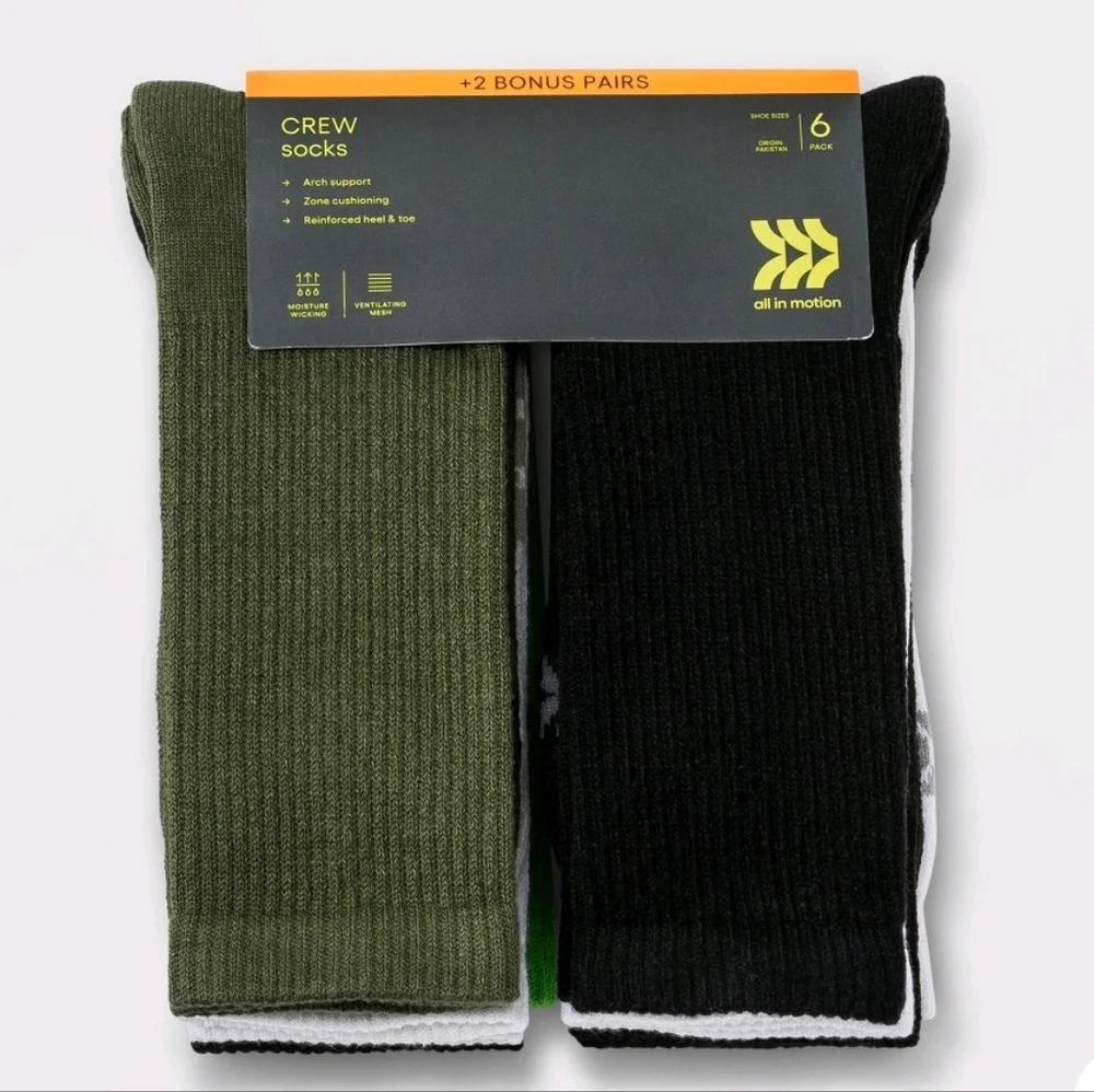 All In Motion Men's Training Crew Socks 8pk